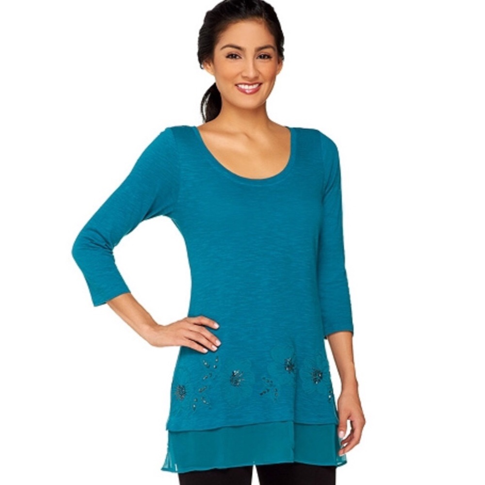 LOGO Cotton Tunic & Bead Trim BLACK